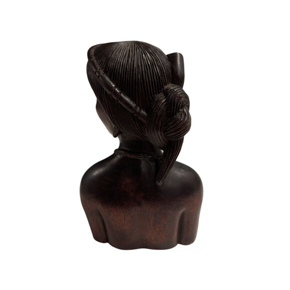 African Inspired Hand-Carved Wooden Female Bust Statue 7 in tall - Picture 5 of 16
